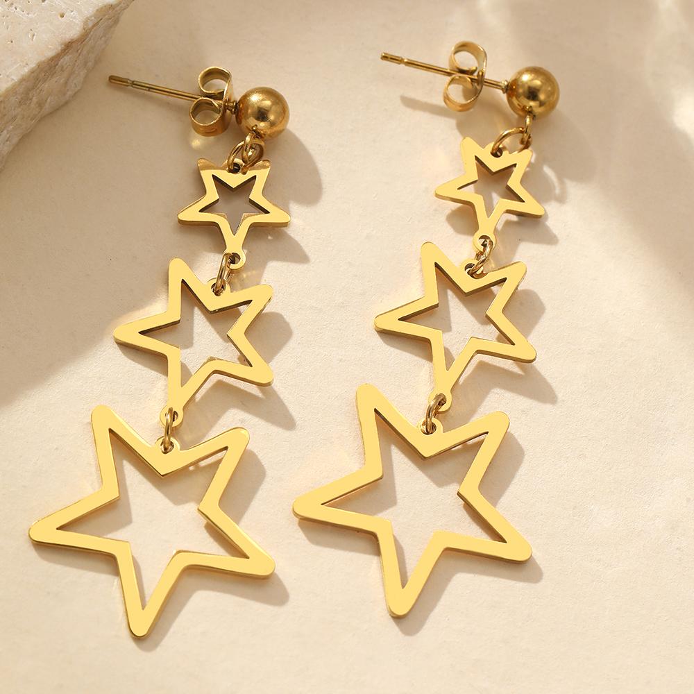Stainless Steel Earrings Korean Fashion Hollow Stars Dangle Personality Design Earrings For Women Zircon Banquet Fine Gifts New