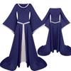 2020wish Foreign Trade European and American Medieval Retro Hood Dress Square Collar Lace-up Bell Sleeve Swing Skirt