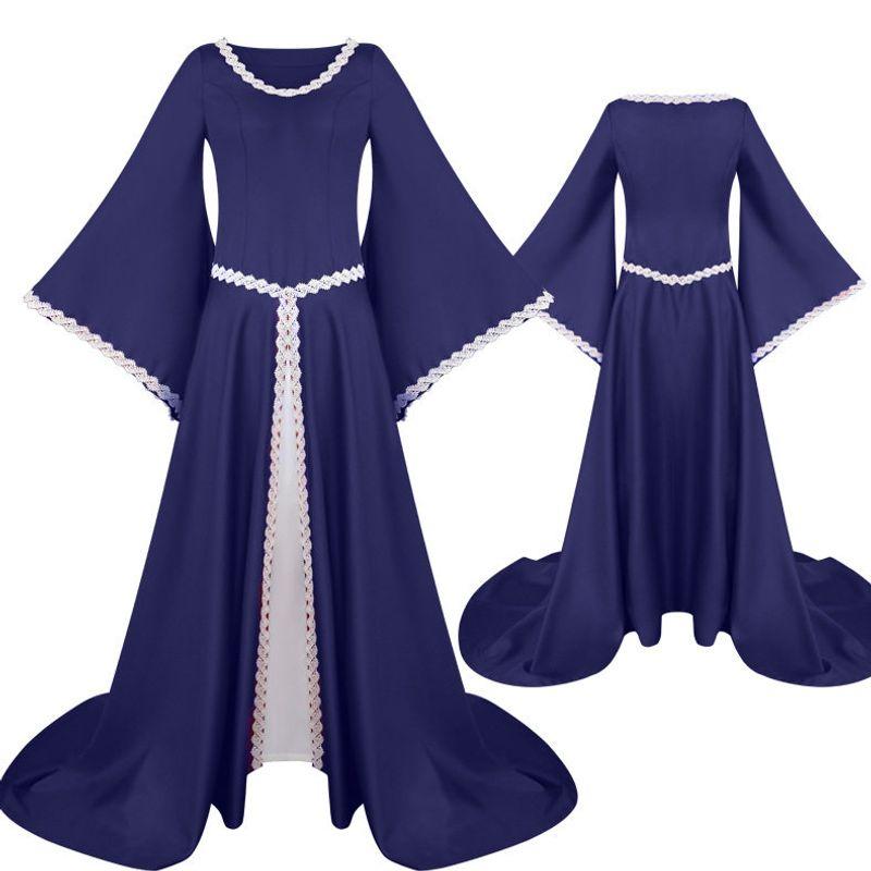 2020wish Foreign Trade European and American Medieval Retro Hood Dress Square Collar Lace-up Bell Sleeve Swing Skirt