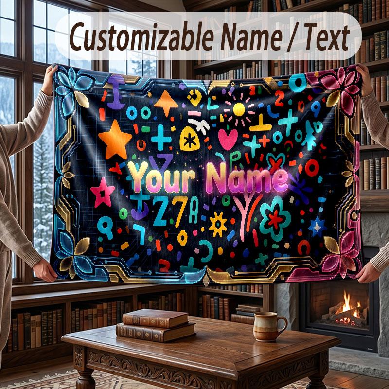 Decorative Artwork Theme Throw Blanket Custom Name Text Personalized Blanket Soft Cozy Blanket for Home Sofa Bed