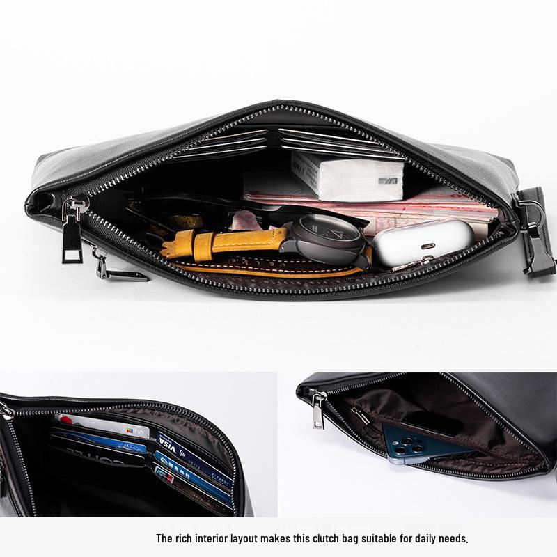 Men's Summer Genuine Leather Anti-theft Clutch Bag, Fashionable and Simple Multi-compartment Envelope Design