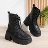 Fashion Women Fashion Leopard Print Ankle Boots Autumn Winter Thick Sole Lace Up Shoes Woman Non Slip Platform Combat Boots Plus Size 42