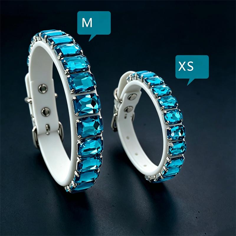 Bling Strass Hundehalsband Weißes PU-Leder Katzenhalsband Funkelndes Kristall Haustierhalsband Verstellbar für Hunde Tägliches Gassi Gehen Party Dekoration