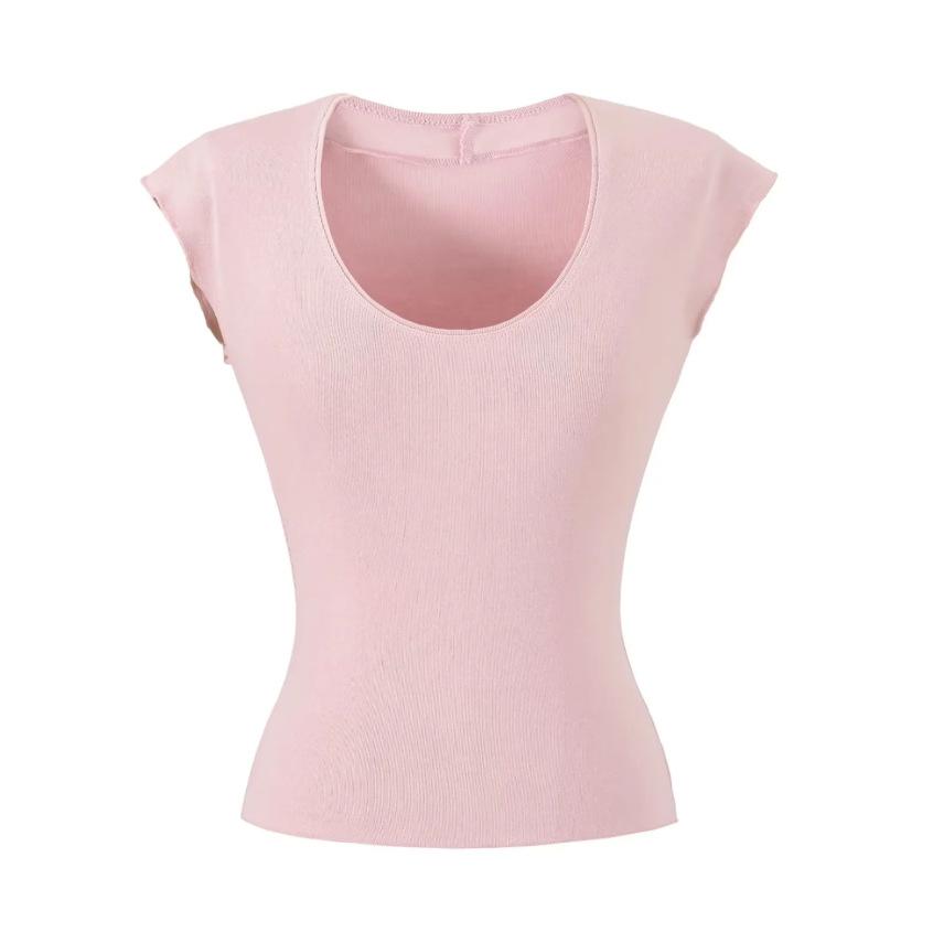 U-neck Short-sleeved T-shirt Women's Summer New American Spice Girl Solid Color Slim-fitting Short Bottom Top