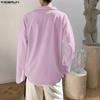 INCERUN Oversized Men Lapel Neck Long Sleeve Solid Loose Casual T-Shirts Tops