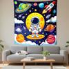 Cute Cartoon Astronaut On Yellow Moon with Planets Rockets Stars Wall Tapestry Space Decor for Kids Room Nursery Gift