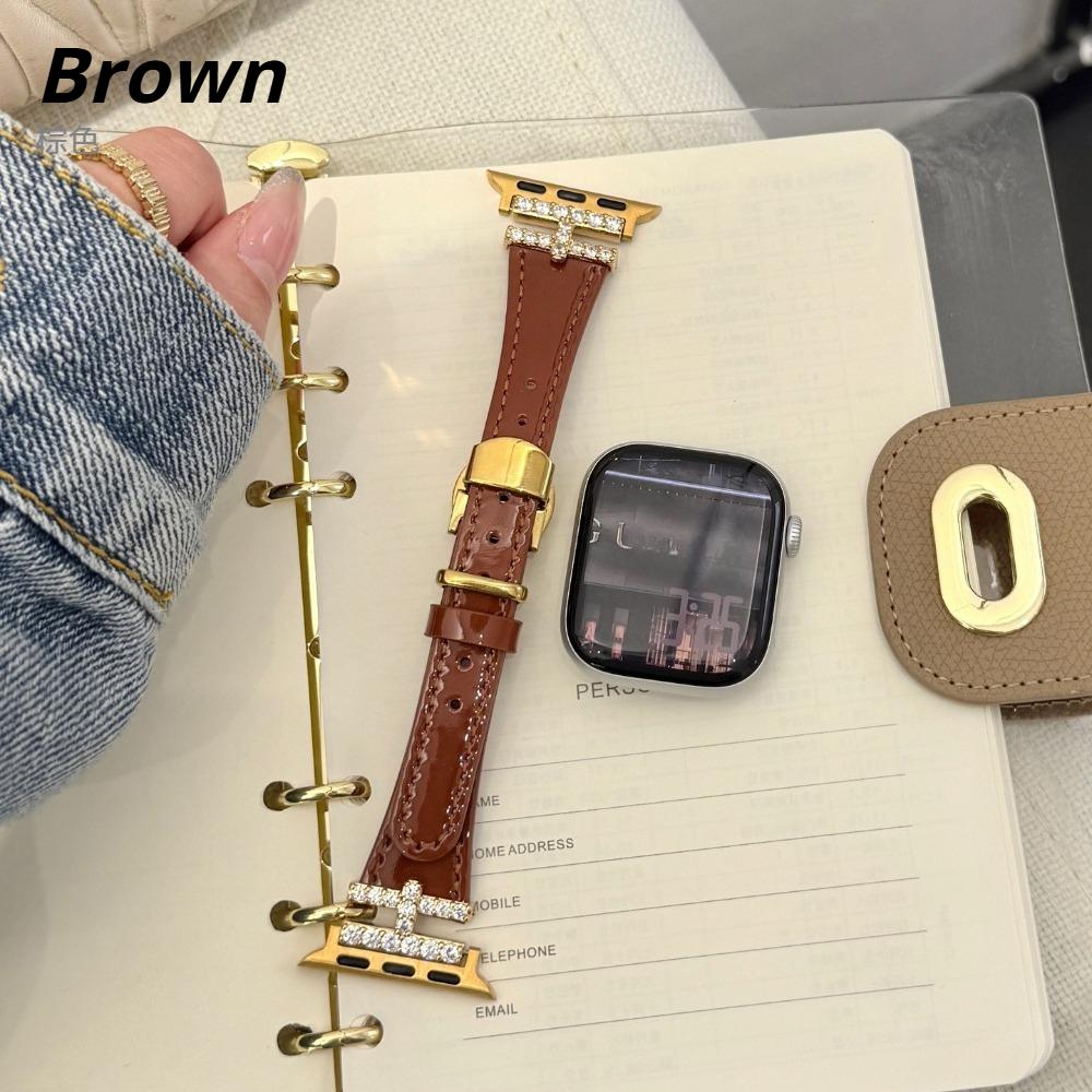 

Роскошный Алмазный Ремешок Для Apple Watch Band Ultra 3 49MM 40мм 41мм 42мм 44мм 45мм 46мм 38мм Ремешок IWatch Серии 11 10 9 8 7 6 SE 5 Кожаный Браслет 38mm 40mm 41mm коричневый