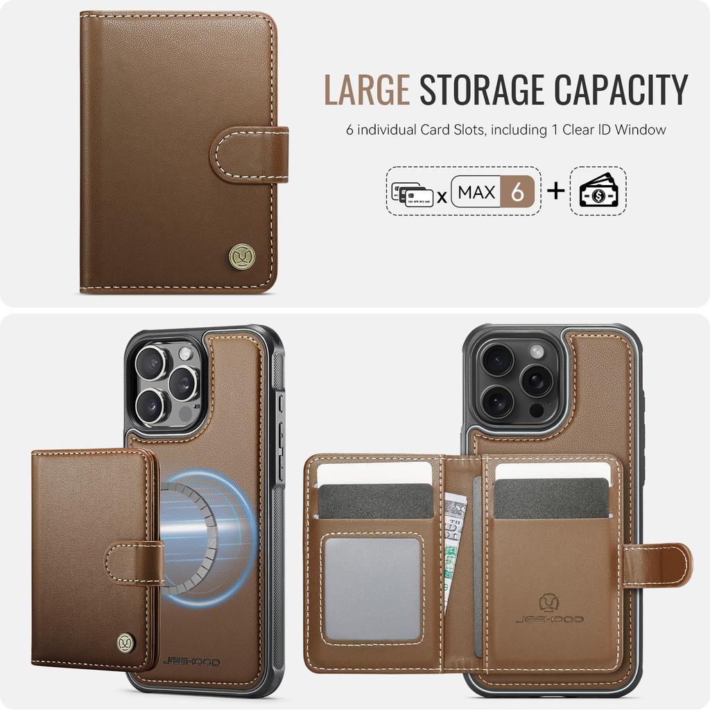For iPhone 14 Pro Max Case JEEHOOD J09 RFID Blocking Card Holder Leather Back Phone Cover Compatible with MagSafe