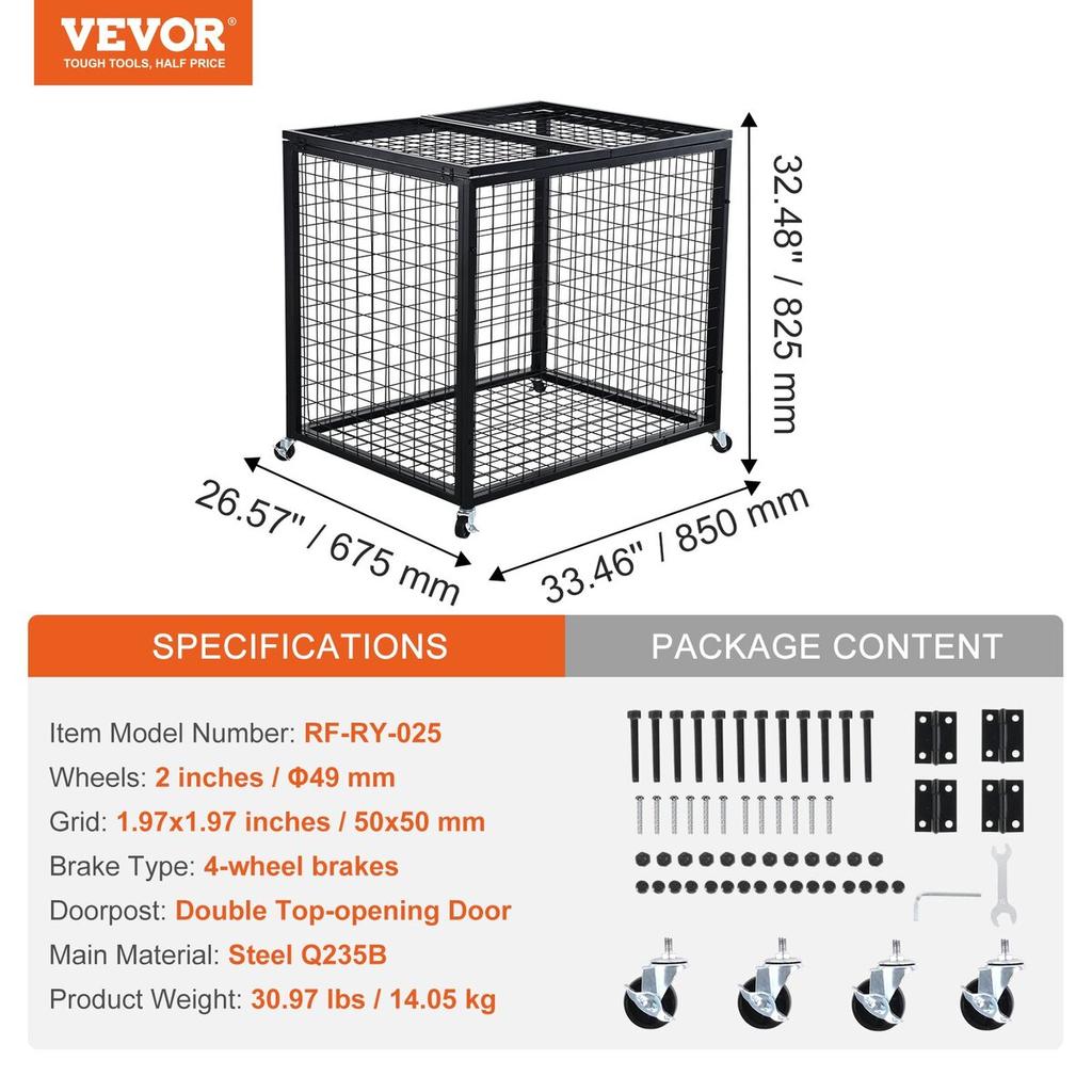 Rolling Sports Ball Storage Cart, Lockable Basketball Cage with Double Lids, Sport Equipment Holder Organizer for Indoor Outdoor, Steel Storage Rack