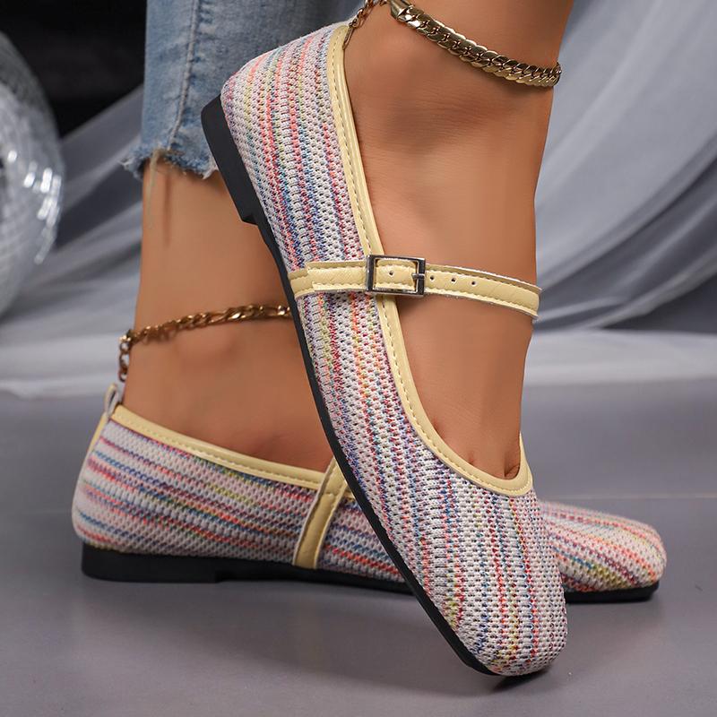 Fashion Women's Rainbow Decor Flat Shoes Summer Comfort Breathable Square Toe Loafers Plus Size Light Ankle Strap Non Slip Casual Shoes
