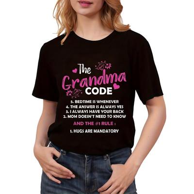 Black Round-Neck T-Shirt for Women In Large Sizes Made Of, Featuring A Theme Inspired By Grandma'S Motivational Sayings,