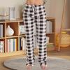 Calças Femininas para Casa Cintura Elástica com Cordão Casual Calças de Perna Larga Estampa Xadrez Caimento Solto Calças de Lazer