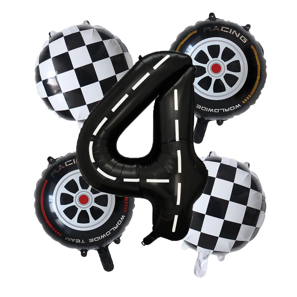 5pcs Race Car Balloon 40 Inch Racetrack Number Balloon 2 Black Baby Shower Boys Two Fast Birthday Race Car Theme Party Decorate