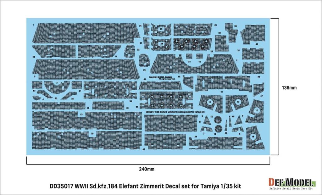 Defmodel German Elephant Heavy Tank Destroyer Zimmerit Coating Decal Set Plastic Model Decals DD35017 1/35 Sd.Kfz.184 (for Tamiya)