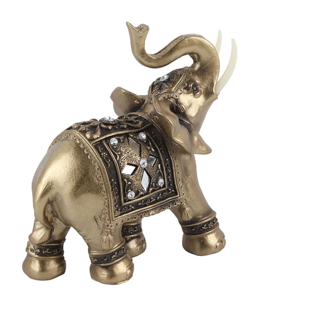 Złoty Kolor Elegancka Statuetka Słonia Ornament Figurka Dekoracja Domu Biura Prezent (M)