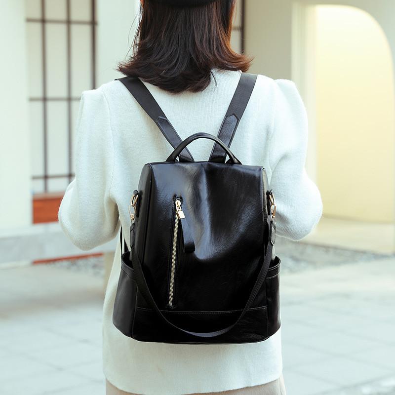 Ielgy PU Soft Leather Anti-Theft Backpack Korean Version All-Match Large-Capacity Water-Repellent Mommy Bag