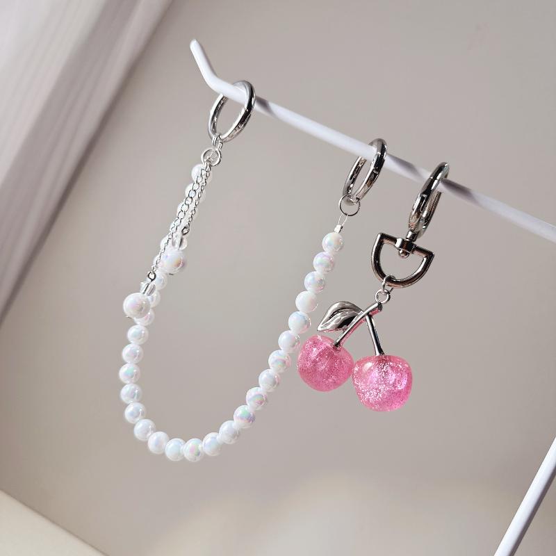 1/2Pcs  Pearl Cherry Lace Keychain Chain Bag Charm Braided Rope Fashionable Keychains For Backpack Pendant Accessories