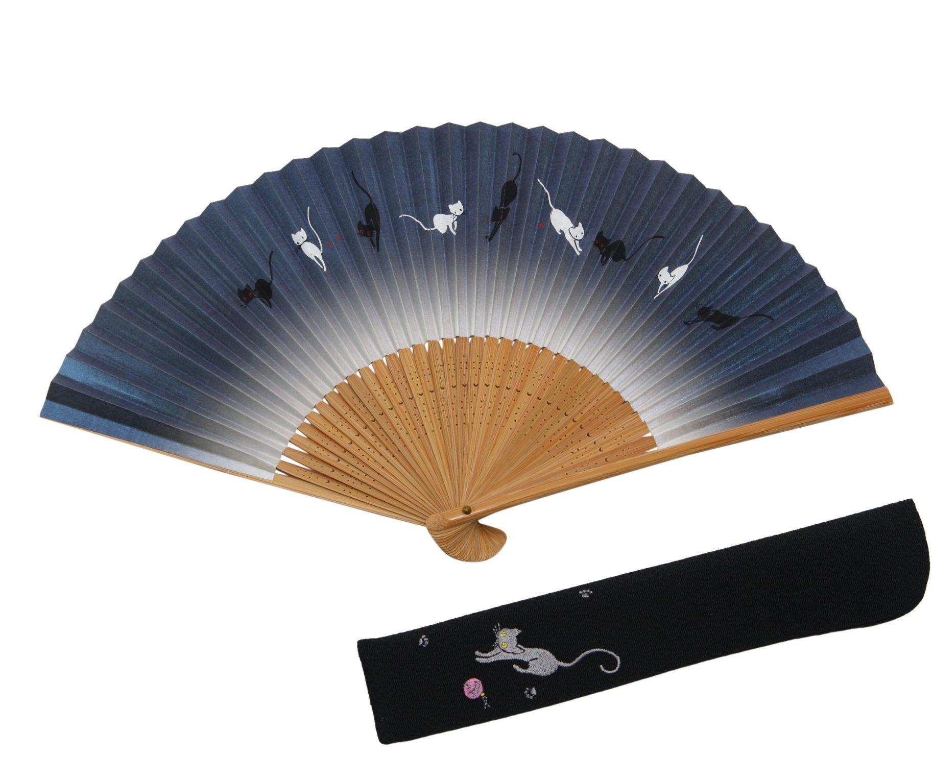 

Хасэгава Киото Кот Ручной работы из Киото Окрашенный с Веерной сумкой и Подарочной коробкой Веер, Дизайн, Мастера, Бамбук, чёрный