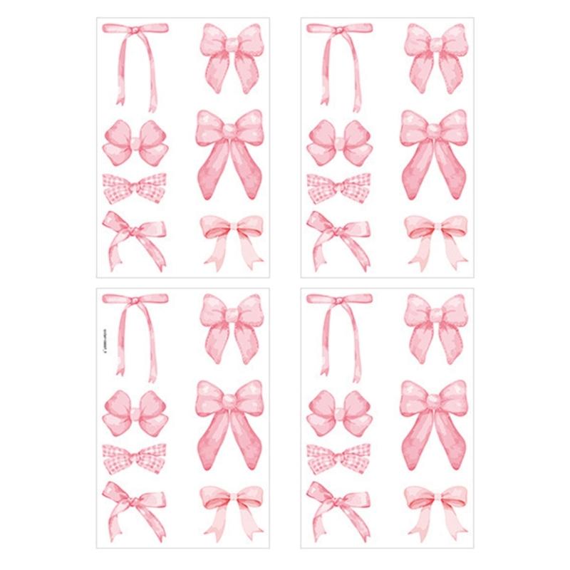 

4 Sheets Bowknot Wall Decals Pink Wall Stickers for Party Room Mural Stickers Room Home Bedroom Aesthetic Art Decoration 1