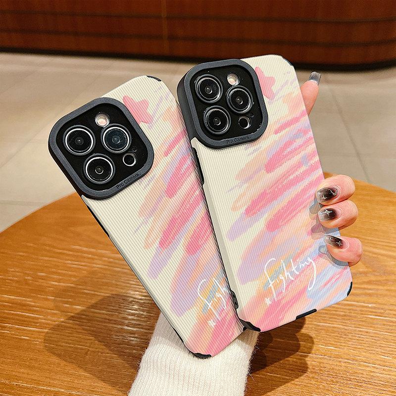 Vertical Leather Shell Colored Painting Printed Patterned Shockproof Soft Silicone Case with Camera Lens Full Protection for IPhone Samsung