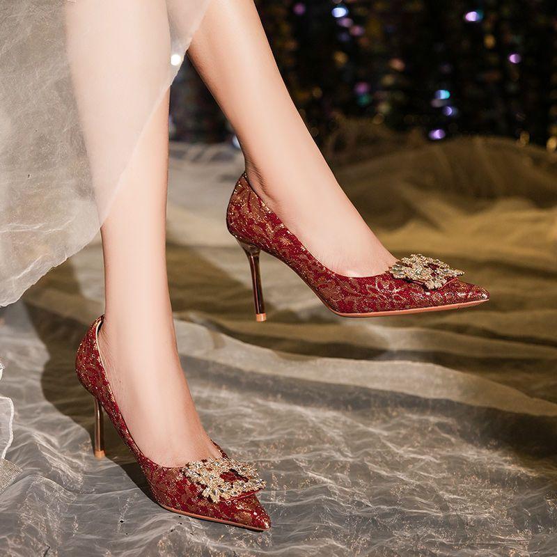Fashion niche design sense thin heel wedding shoes women's 2025 spring and summer new versatile high heel bride shoes