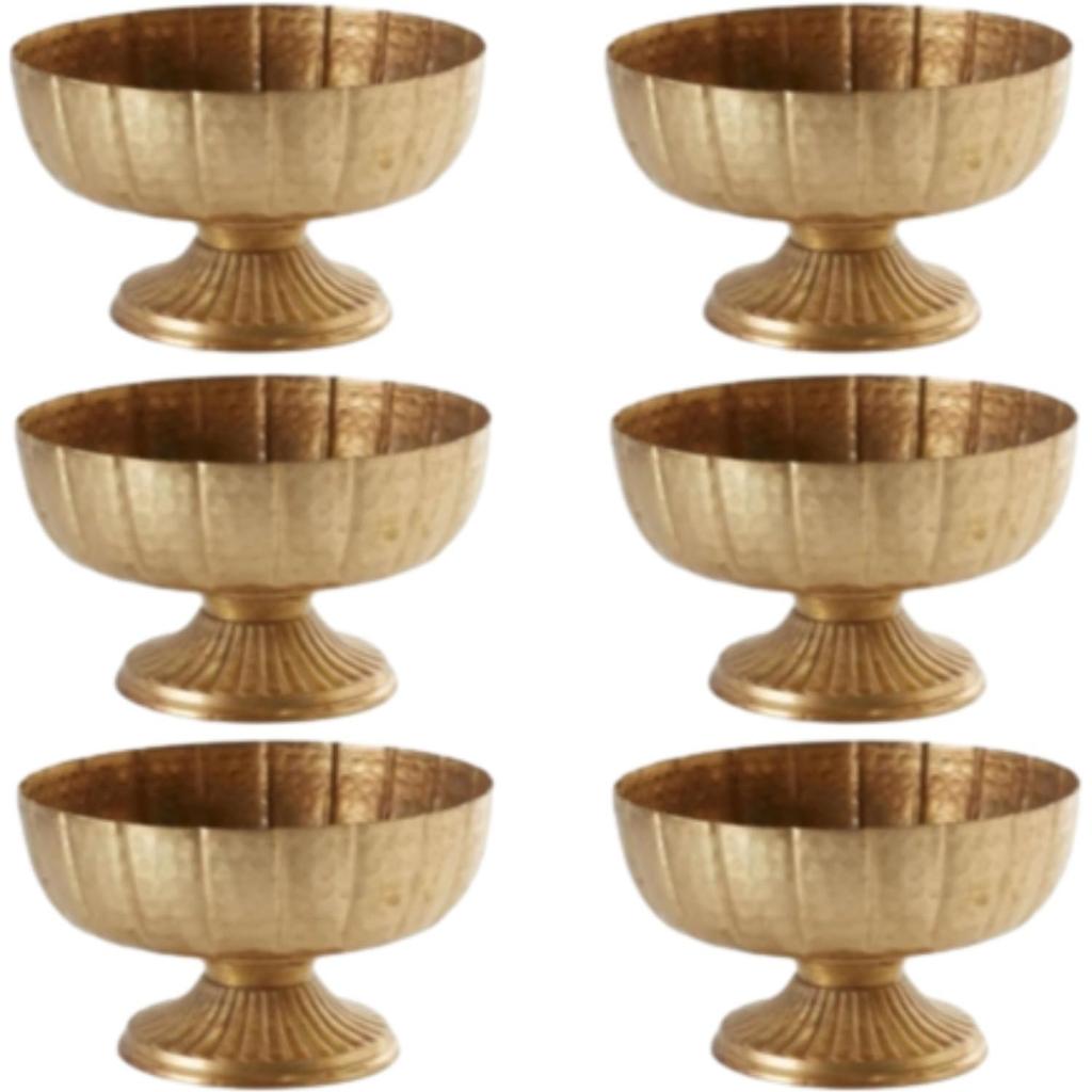 2 Pcs Distressed Gold Compote Vase, 8" Wide Pedestal