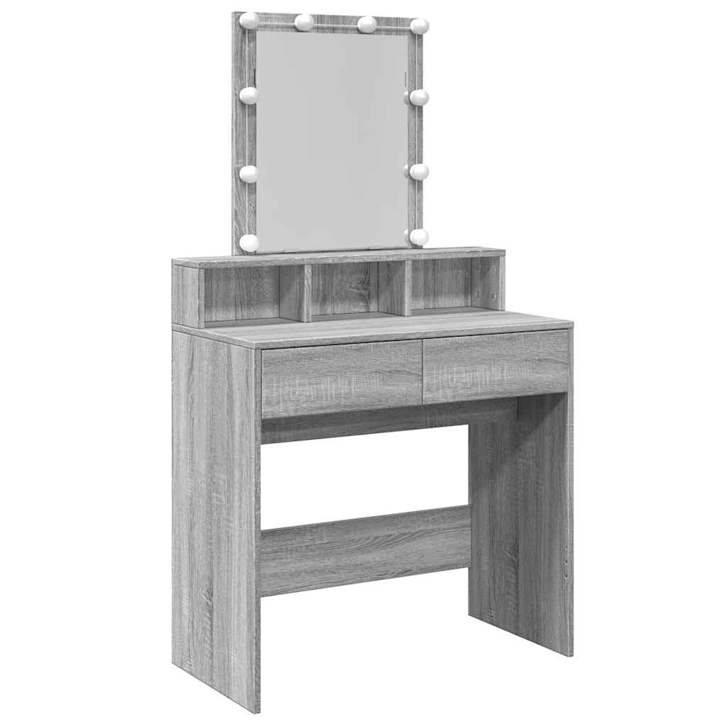 Vidaxl Toaletka Z Oświetleniem Led, Szary Dąb Sonoma, 80X41X144,5 Cm