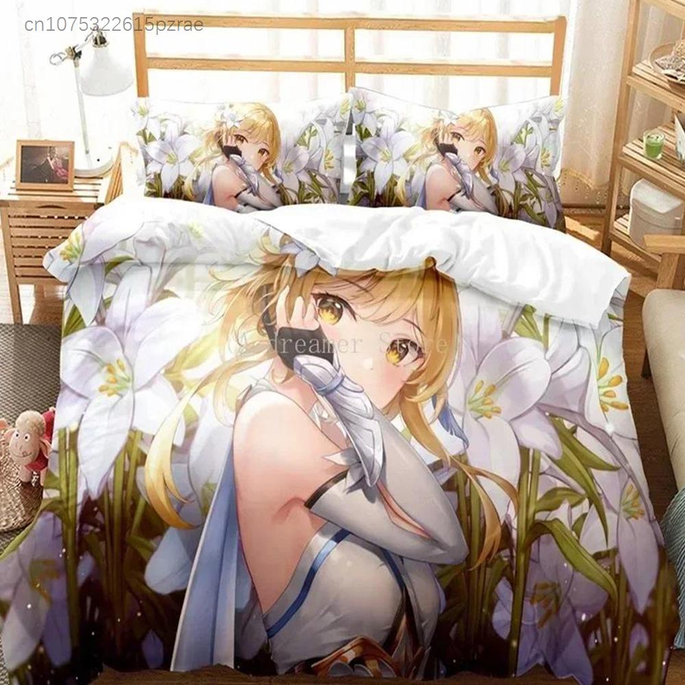 Genshin Impact Bettwäsche-Set Bettbezug Laken Bedrucktes Bettset Kissenbezug Bett Voll Queen King Size Bettdecke Schlafzimmer