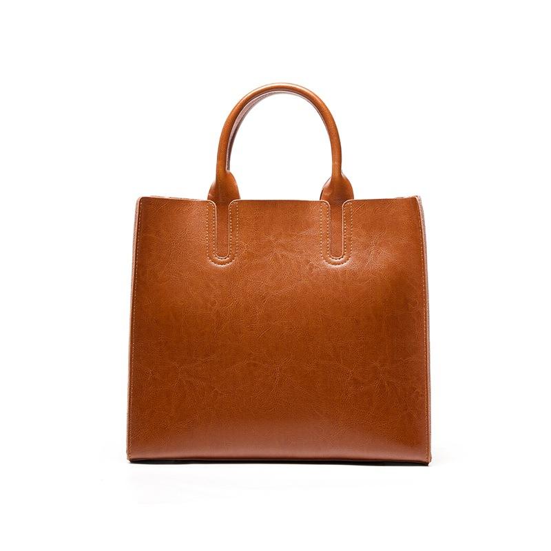 Přeshraniční všestranná voskovaná hovězí kůže ramenní tote taška pravá kůže nová pro notebook dámská velkokapacitní kabelka