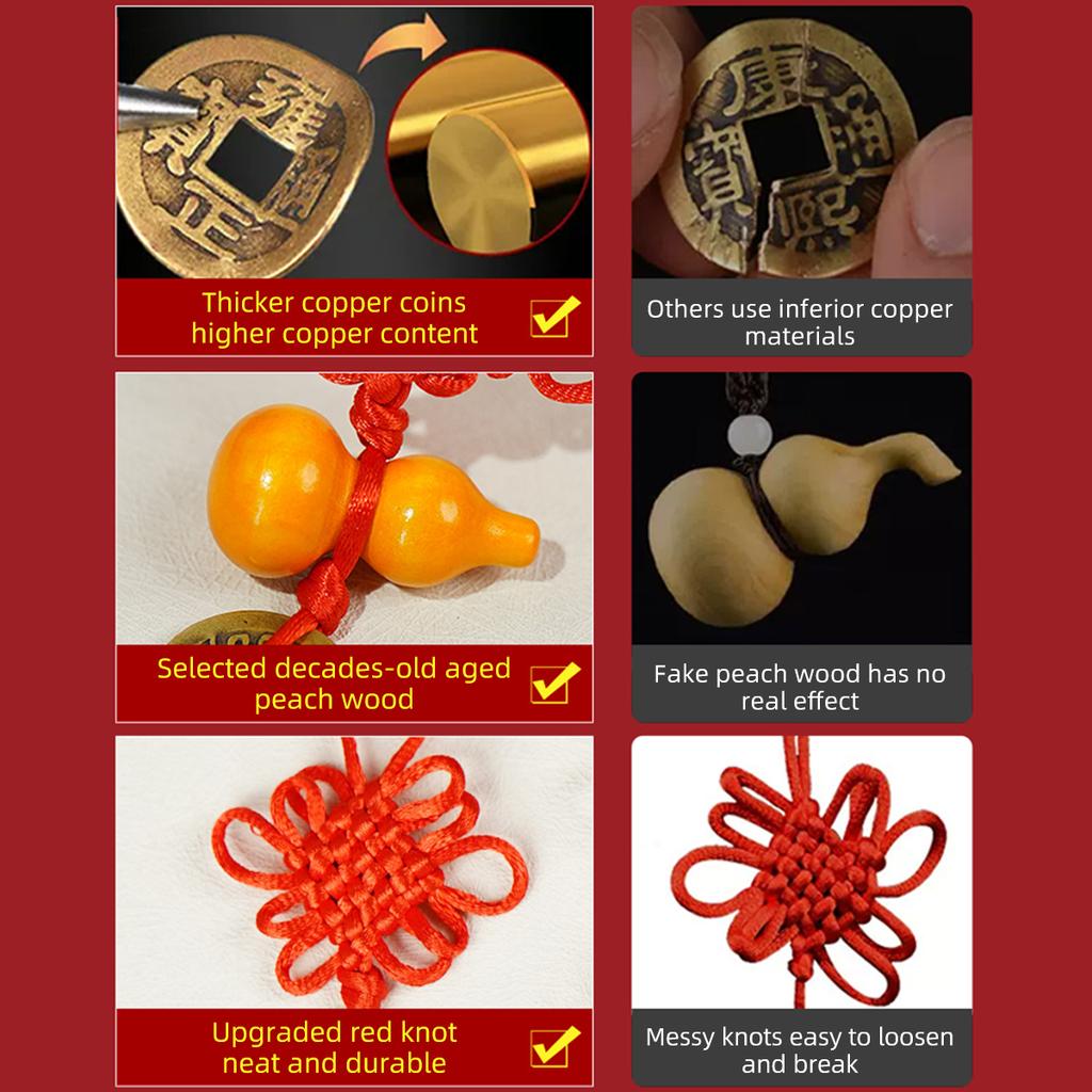 Genuine Copper Five Emperor Coins Feng Shui Hanging Ornament, Handmade Red String Door to Door Evil Protection Home Car