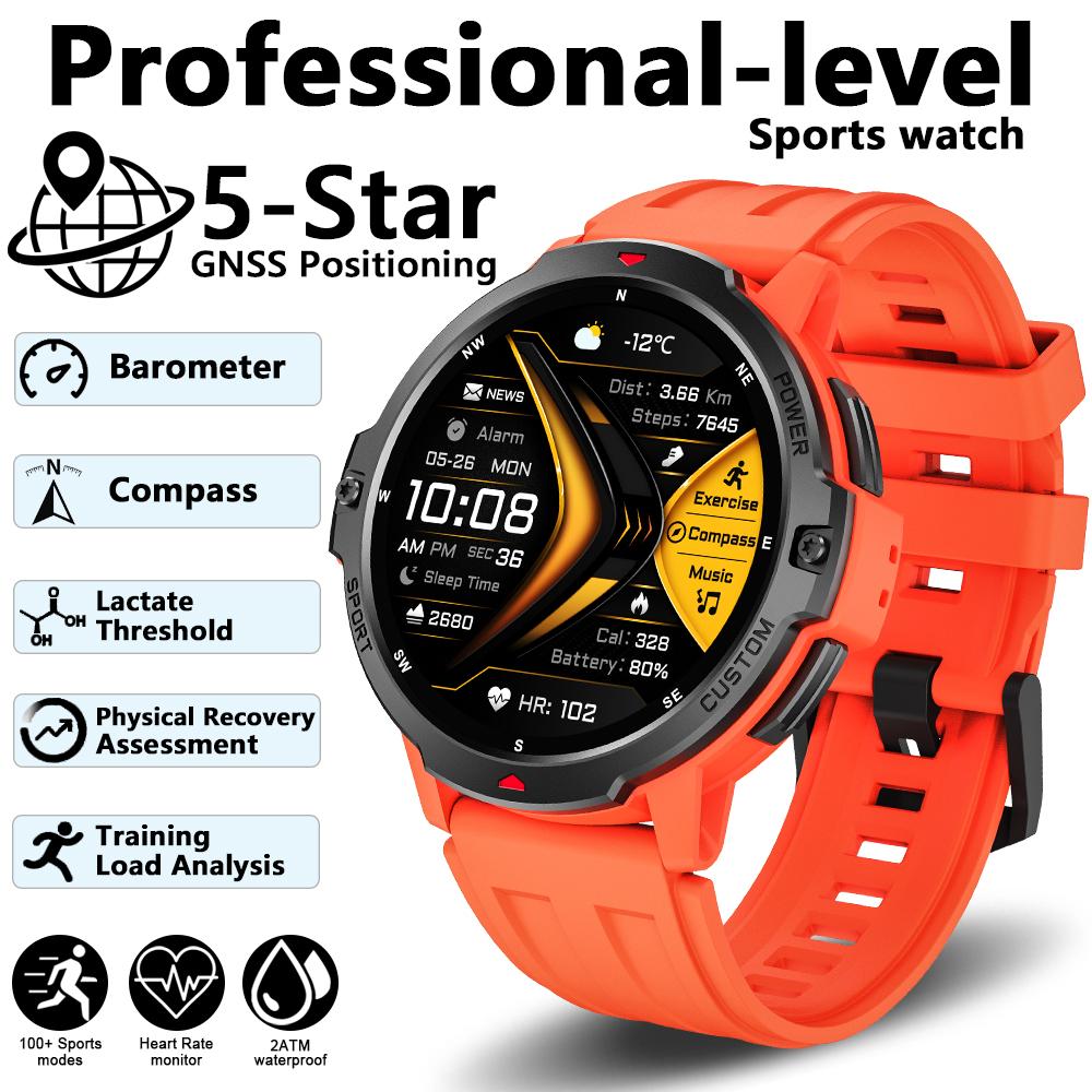 

New Men Military Outdoor GPS Positioning Smart Watch 500mAh 5ATM Waterproof AMOLED HD Bluetooth Call Compass Altimeter Watch GPS positioning помаранчевий