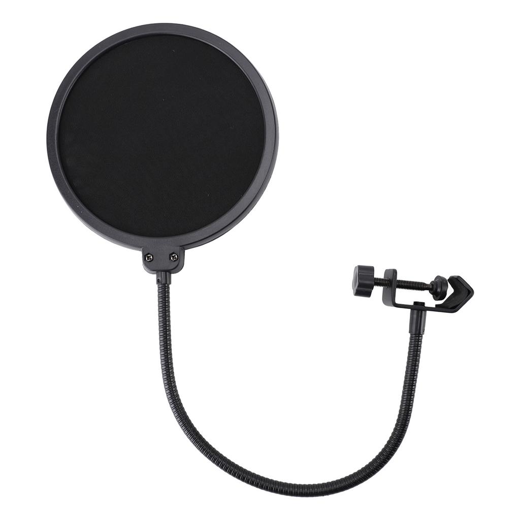 Mic Pop Filter Double Layered Nylon Mesh Microphone Pop Shield with Flexible 360° Gooseneck Clip for