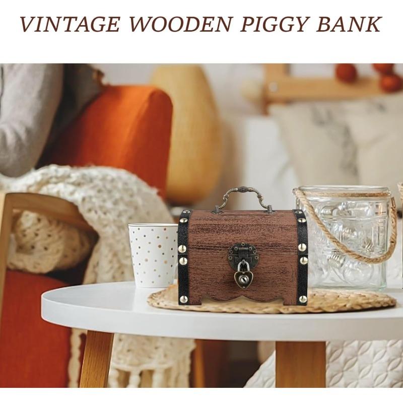 Vintage Treasure Chest Lock Box, Coins and Valuable Items Plastic Storage, Light Brown Bank Items with Locks for Children