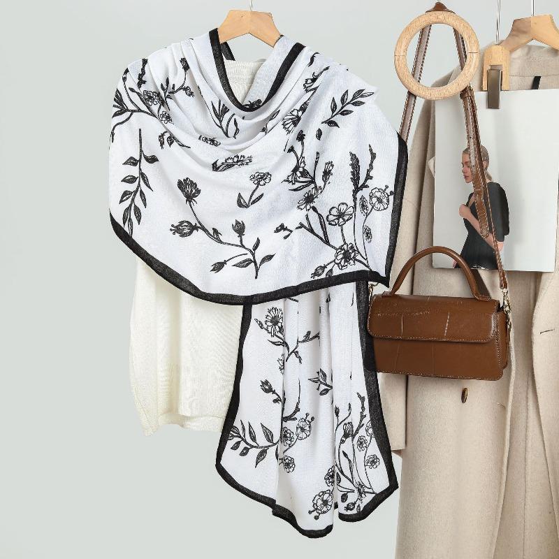 Premium sense women's plain and elegant printing velvet long scarf scarf literary small fresh warm thin shawl