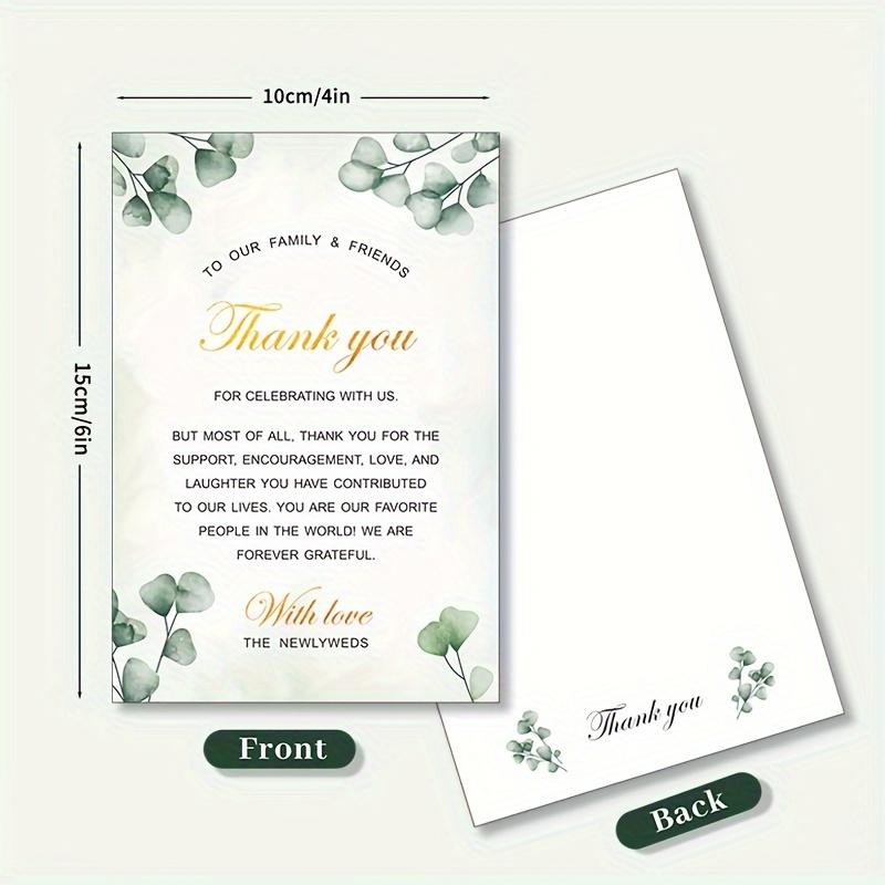 50pcs Wedding Thank You Cards - Double-Sided Printing, Green Leaf Design, For Party Favors Seating Decorations, From Newlyweds Wedding Card