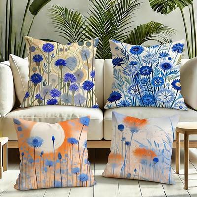Flower Cornflower Cushion Cover Silky Short Plush Invisible Zipper Dustproof Sofa Pillow Case for Home Decor