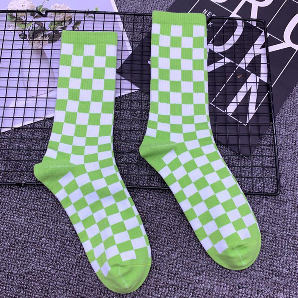 1 Paire Femmes Et Hommes Coton Mi-Longueur Damier Sport Décontracté Polyvalent Chaussettes Mode So P0V7