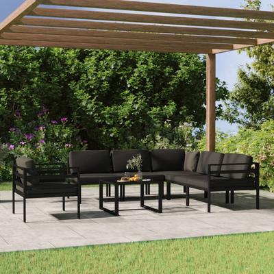 Vidaxl 7-Cz. Garden Furniture Set, Cushions, Aluminium, Anthracite