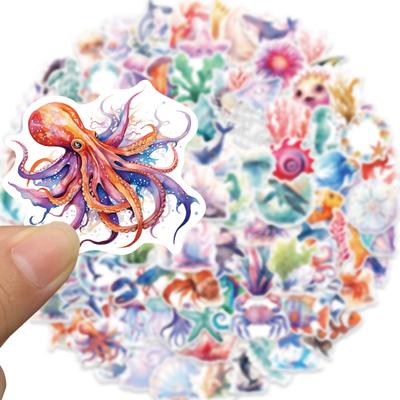 100Pcs Graffiti Sticker Sea Animal Pattern Waterproof Fade-Resistant Cartoon Sticker for Book Diary Luggage