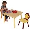 GINGER HOME Kindertisch + 2 Holzstühle – Thema TIERE – Spielen, Malen, Essen, Lernen – Für Kinderzimmer oder Kindergarten