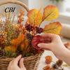 Pumpkin And Berry Centerpiece Autumn Flower Bouquet, Artificial Fall Floral Picks with Maple Leaves Pumpkins Orange Yellow Berries Pine Cones