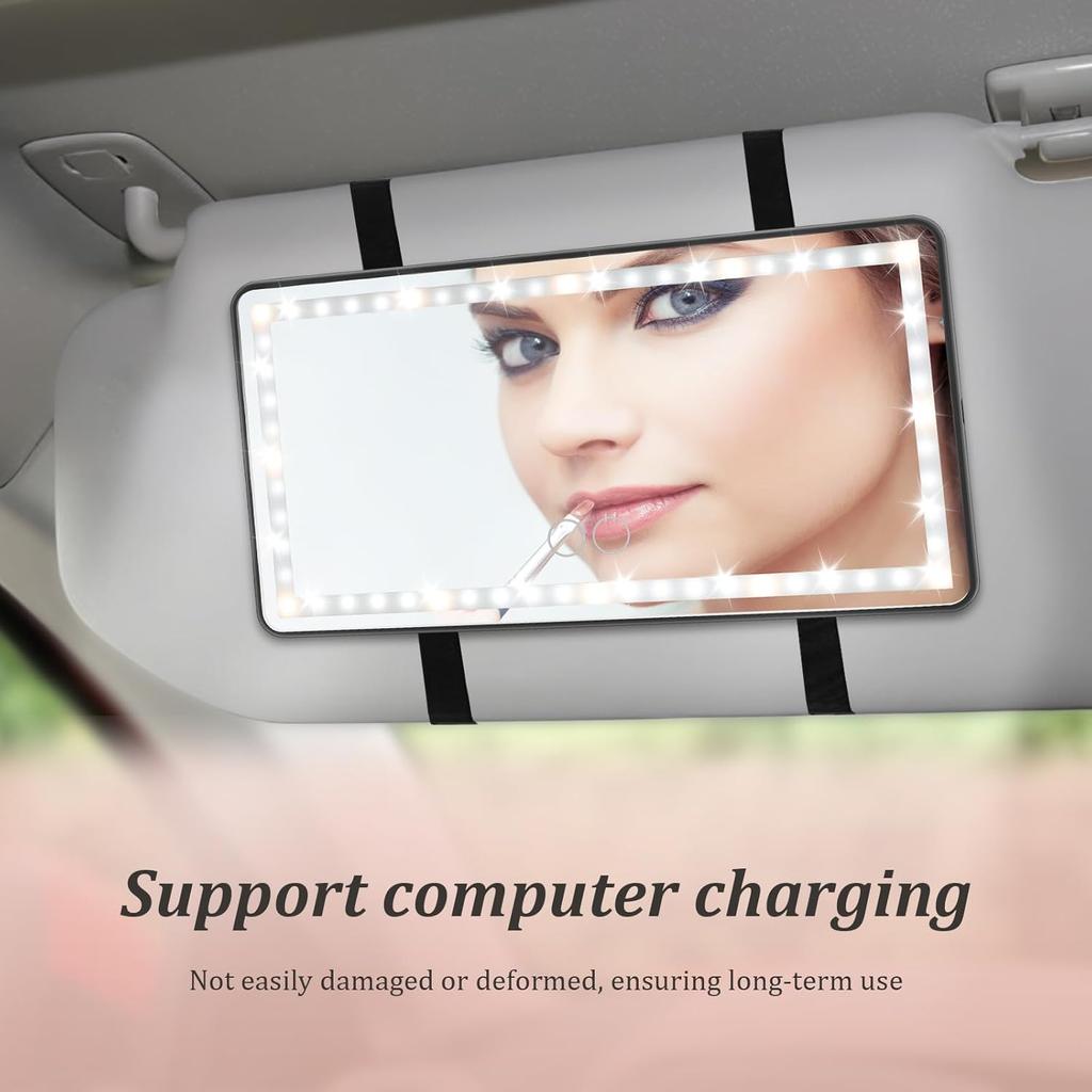 Car Sun Visor Vanity Mirror,60 LEDs Light &3 Light Mode,USB Rechargeable Sun Visor Vanity Mirror Dimmable Touch Screen Cosmetic Makeup Mirror