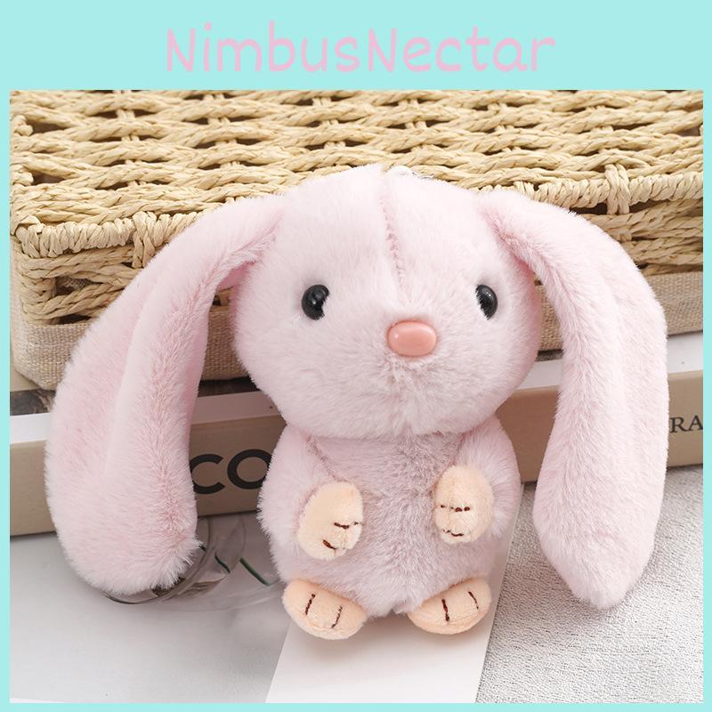 Adorable Long-eared Bunny Plush Keychain Soft Stuffed Rabbit Toy Crystal Velvet