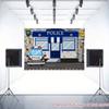 2D Cartoon Police Station Backdrop with Police Car & Wanted Posters
