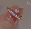 Two Piece Open Heart Ring Set with Clear Stones Adjustable Band Stackable Design for Women Fashion Jewelry