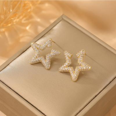 Zircon Five-Pointed Star Earrings 925 Silver Needle Light Luxury High-End Earrings Fashion Temperament Versatile Stud Earrings Women