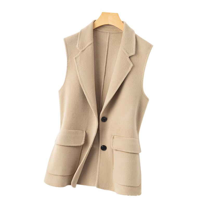 2023 Women's Double-Sided Cashmere Wool Vest: Sleeveless, Short Black Suit Coat