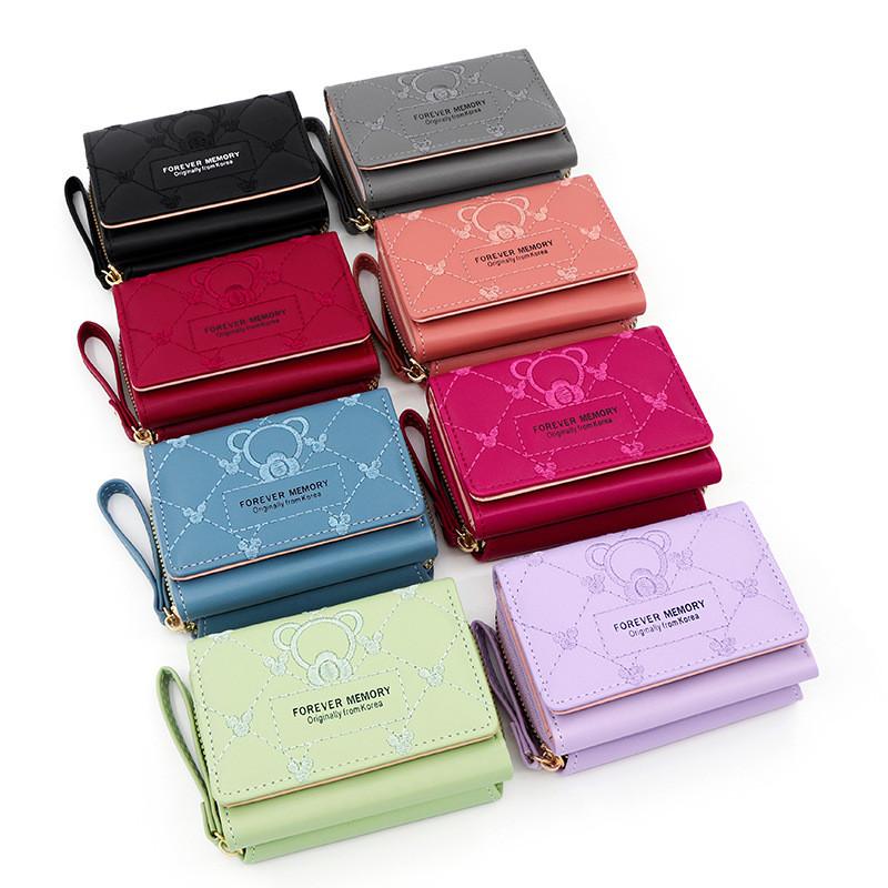 Cartoon Embroidered Pu Wallet For Women With Multiple Card Slots And Zipper Closure