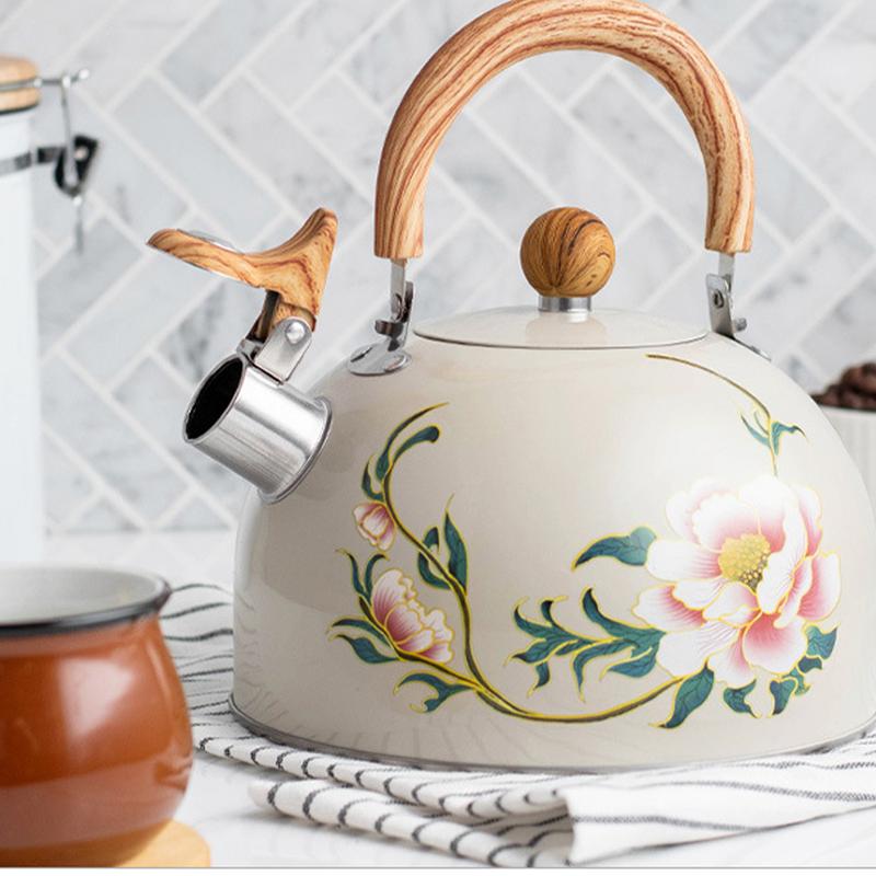 3L Whistle Kettle Electroplated Bronze Handle Whistle Coffee Tea Kettle Universal Gas Induction Cooker Kitchen Water Kettle