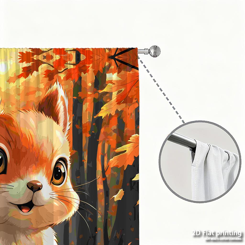 Piece Set High Definition Digital Printed Curtainsautumncolorfulsquirrelwithmapleleavespineconesforeststylehome Decoration Curtain Polyester Washable